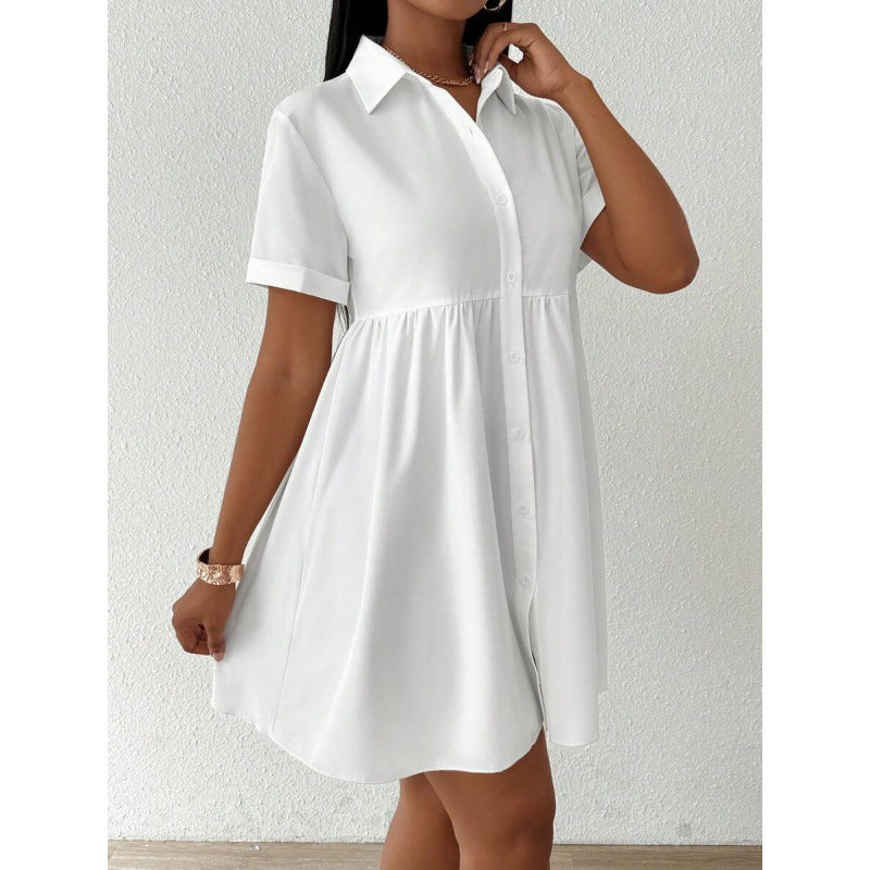 Light Pink Short Sleeve Button-Down Shirt Dress