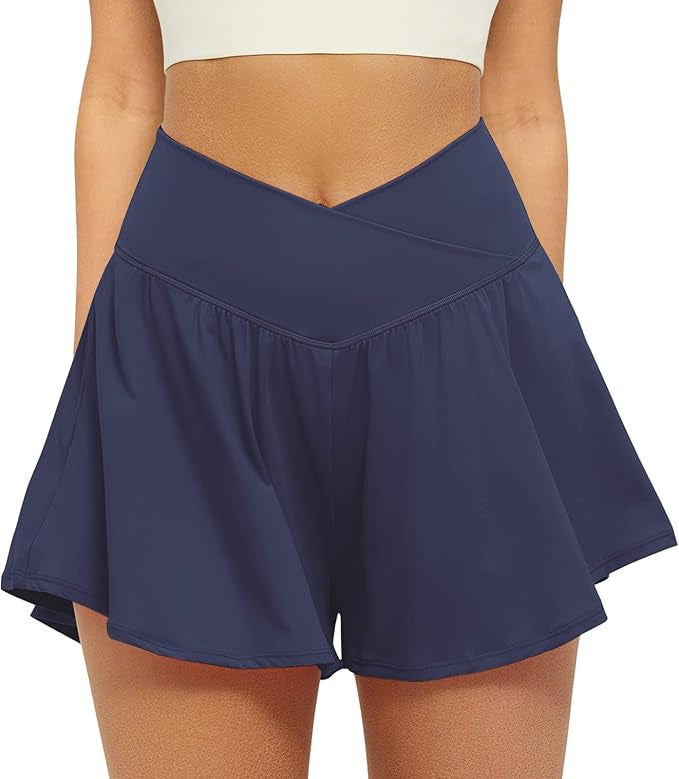 Crossover Athletic Shorts for Women 2 in 1 Flowy Running Shorts