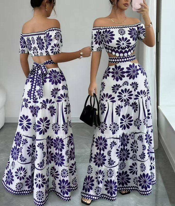 Floral Off-Shoulder Waist Cutout Dress