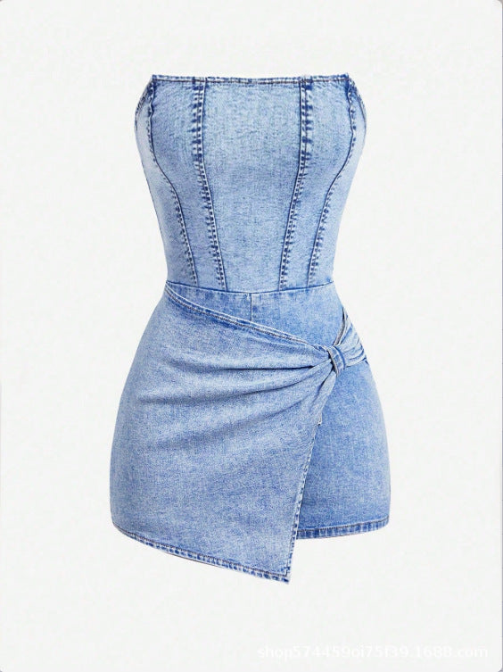 Strapless Denim Skort Romper