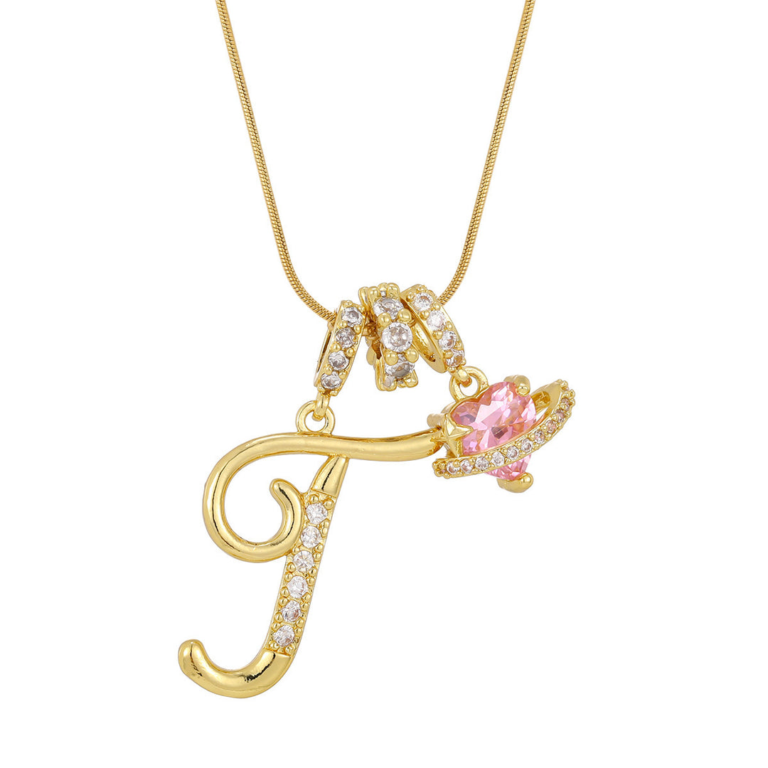 Personalized Pink Heart Saturn Initial Necklace – Dainty Gold &amp; Silver Letter Jewelry