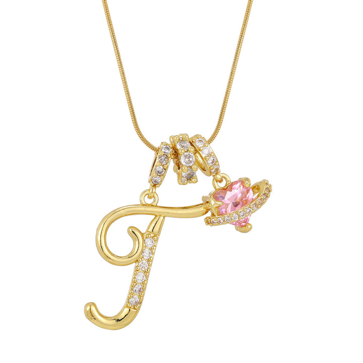 Personalized Pink Heart Saturn Initial Necklace – Dainty Gold &amp; Silver Letter Jewelry