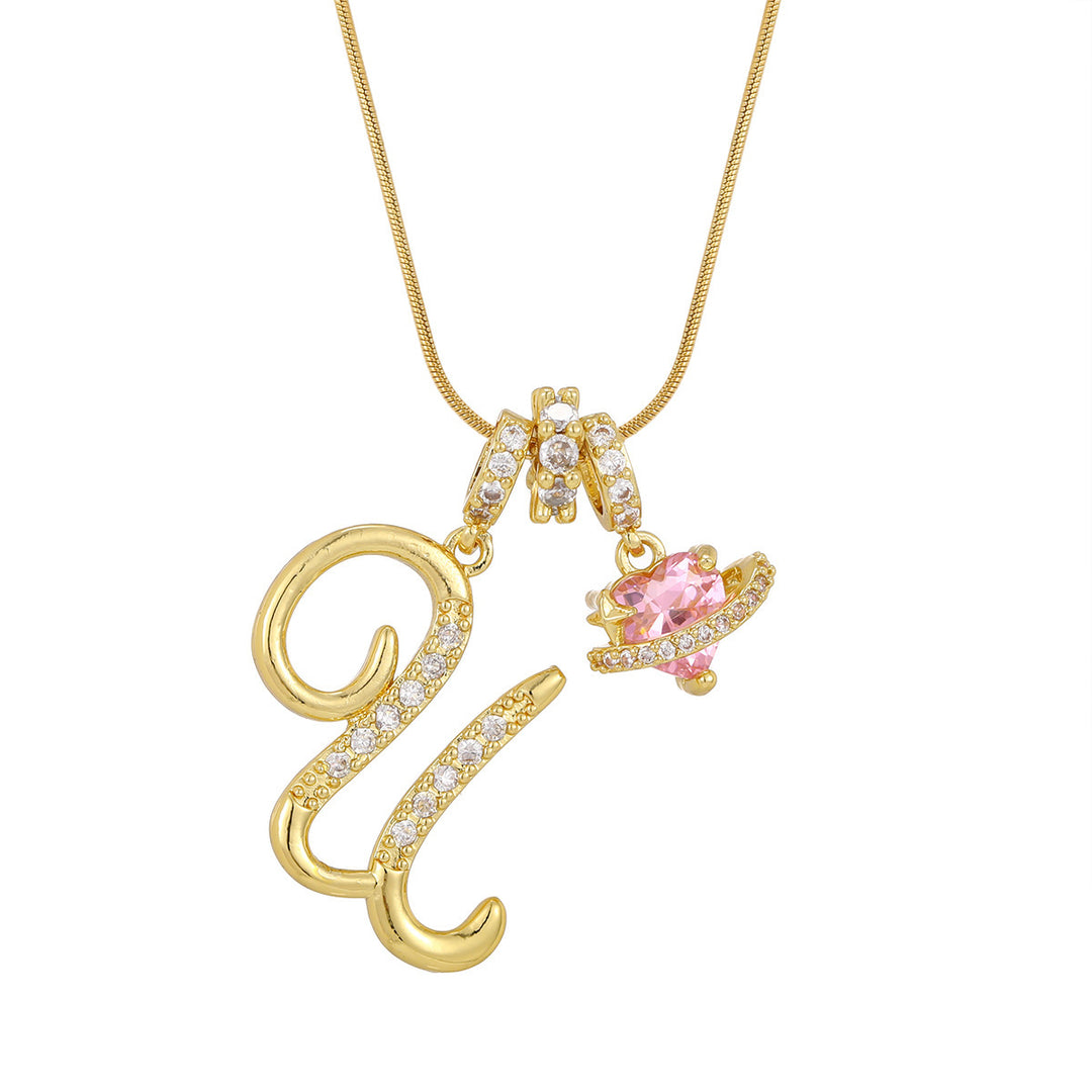 Personalized Pink Heart Saturn Initial Necklace – Dainty Gold &amp; Silver Letter Jewelry