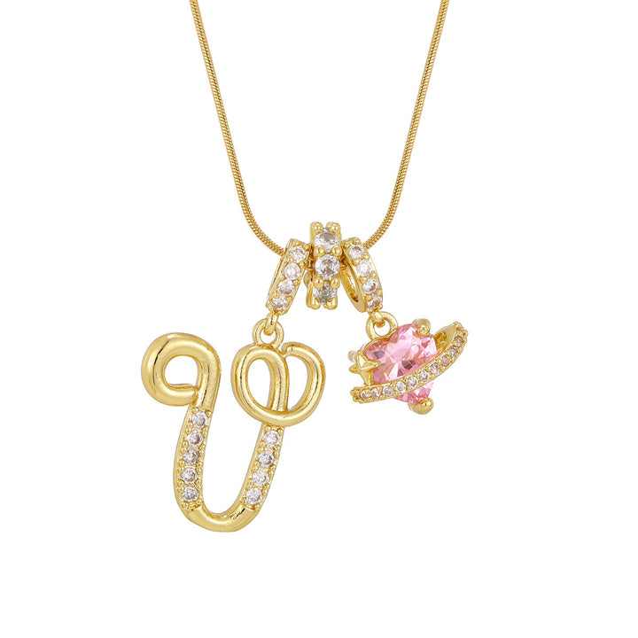 Personalized Pink Heart Saturn Initial Necklace – Dainty Gold &amp; Silver Letter Jewelry