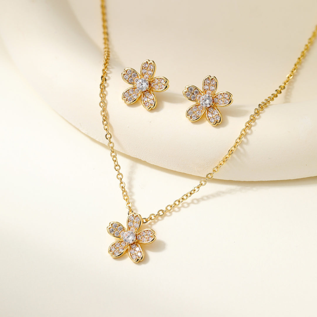 Exquisite Gold Necklace &amp;amp; Earring Set Sparkle—Effortlessly Yours.