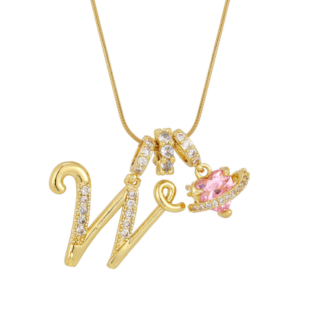 Personalized Pink Heart Saturn Initial Necklace – Dainty Gold &amp; Silver Letter Jewelry