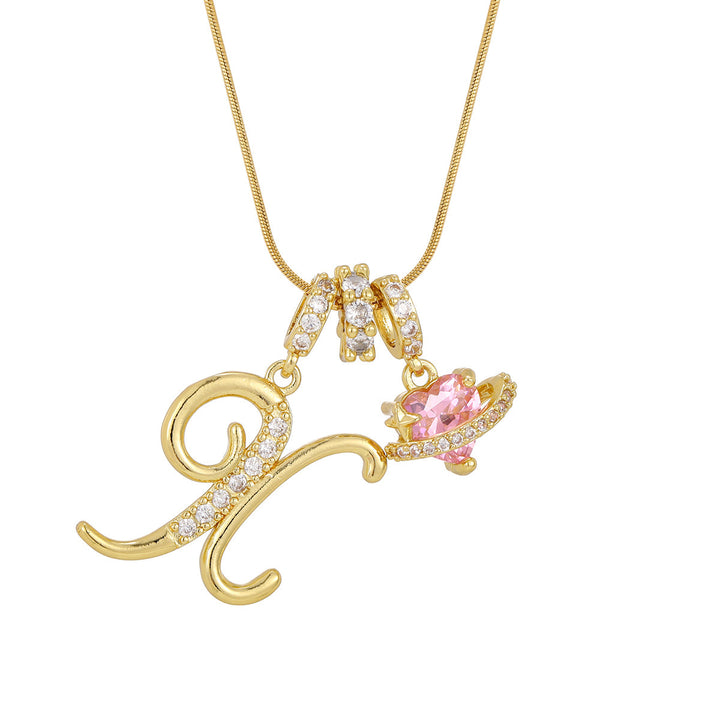 Personalized Pink Heart Saturn Initial Necklace – Dainty Gold &amp; Silver Letter Jewelry