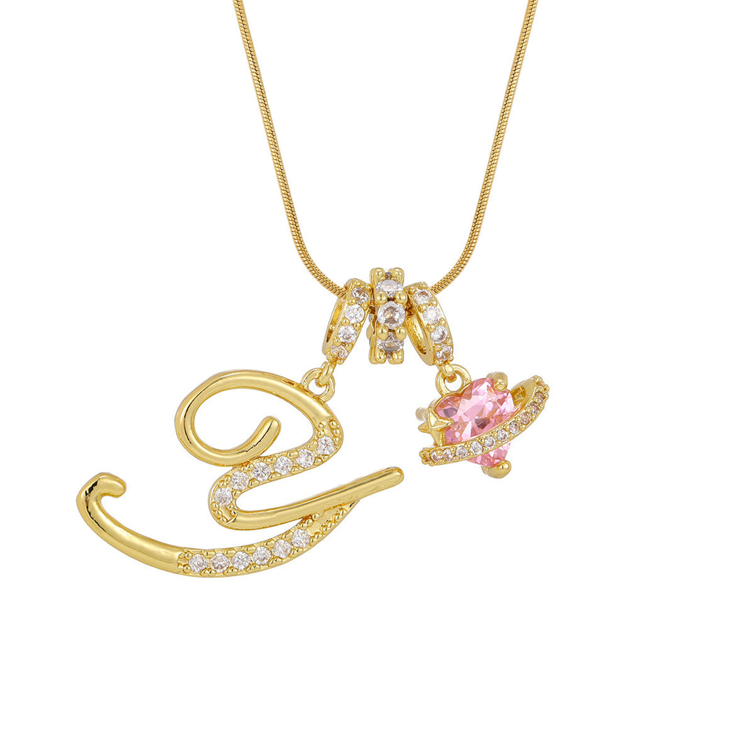 Personalized Pink Heart Saturn Initial Necklace – Dainty Gold &amp; Silver Letter Jewelry