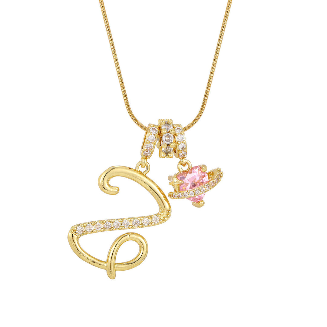 Personalized Pink Heart Saturn Initial Necklace – Dainty Gold &amp; Silver Letter Jewelry