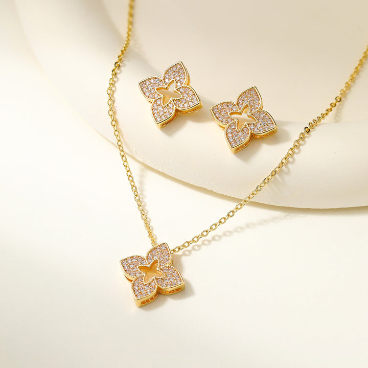 Exquisite Gold Necklace &amp;amp; Earring Set Sparkle—Effortlessly Yours.