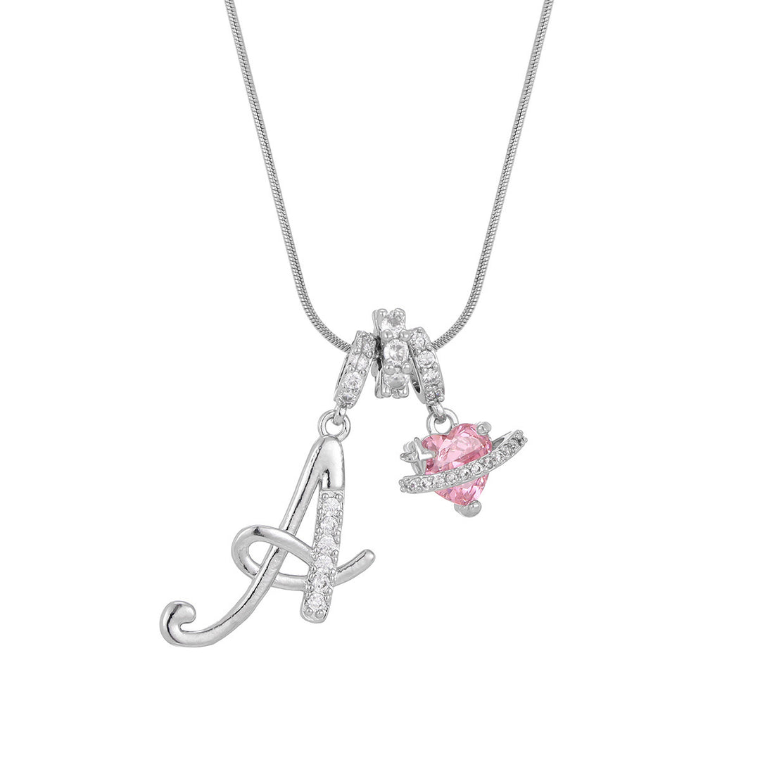 Personalized Pink Heart Saturn Initial Necklace – Dainty Gold &amp; Silver Letter Jewelry