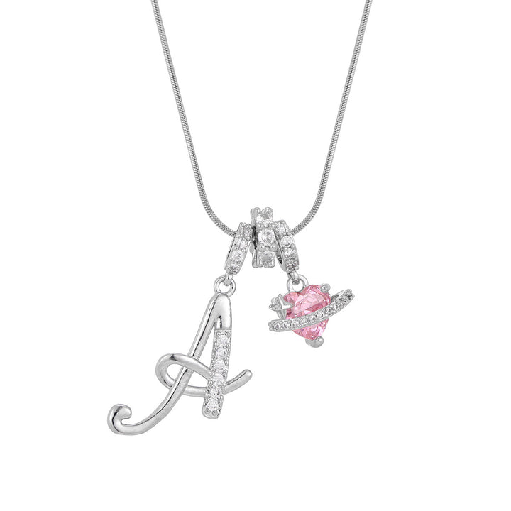Personalized Pink Heart Saturn Initial Necklace – Dainty Gold &amp; Silver Letter Jewelry