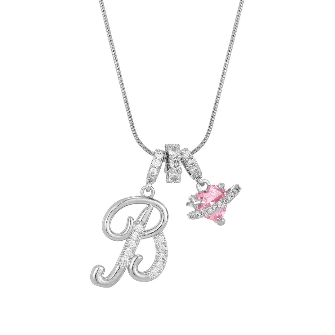 Personalized Pink Heart Saturn Initial Necklace – Dainty Gold &amp; Silver Letter Jewelry