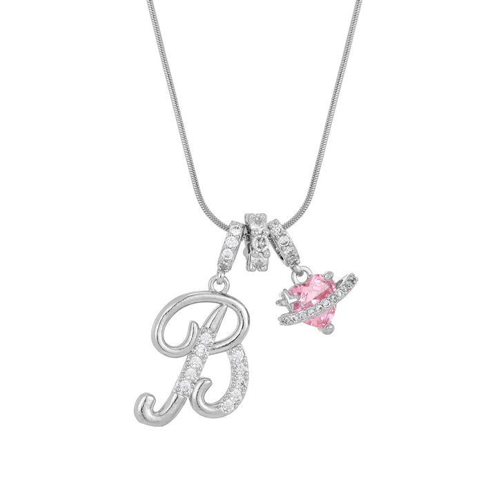 Personalized Pink Heart Saturn Initial Necklace – Dainty Gold &amp; Silver Letter Jewelry