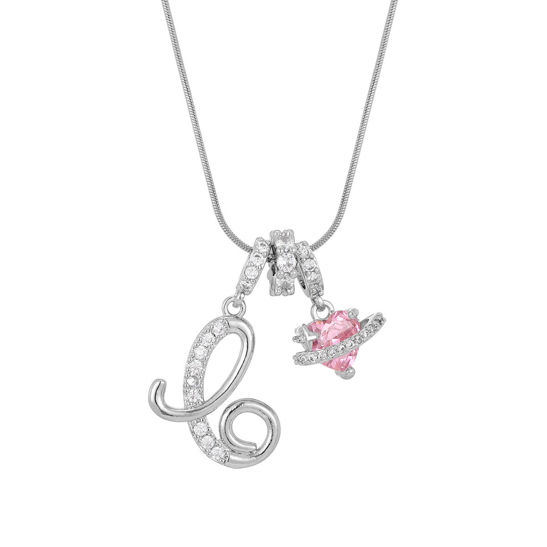 Personalized Pink Heart Saturn Initial Necklace – Dainty Gold &amp; Silver Letter Jewelry