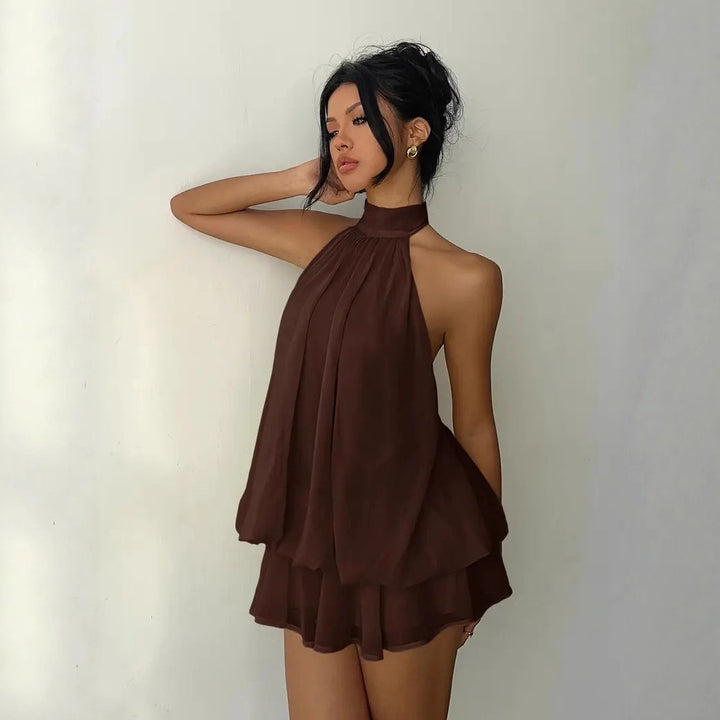 Halter Neck Chiffon Mini Dress