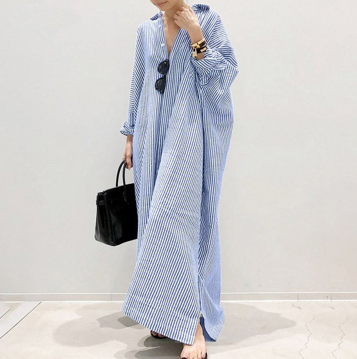 Striped Cotton Maxi Shirt Dress