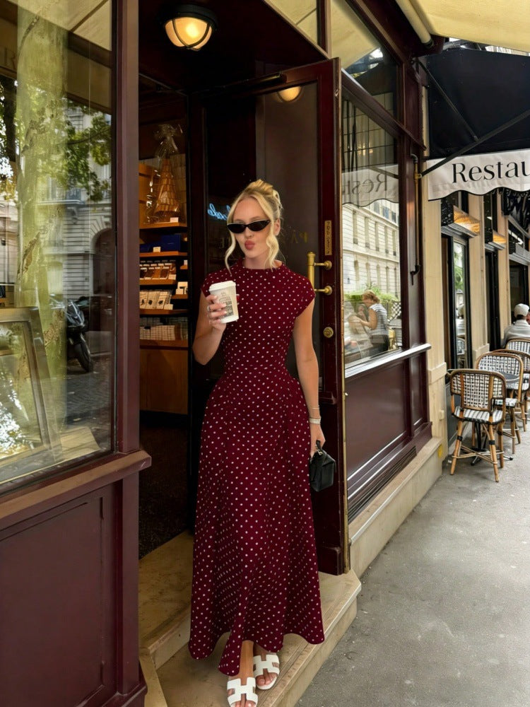 White Polka Dot Cap Sleeve Fit-and-Flare Midi Dress