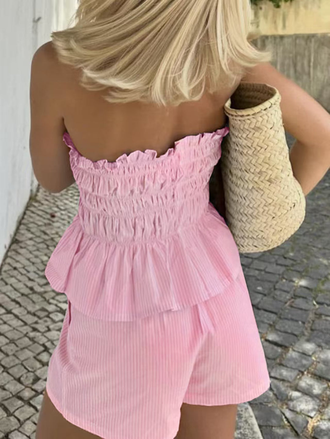 Striped Smocked Tube Top &amp; Shorts Set