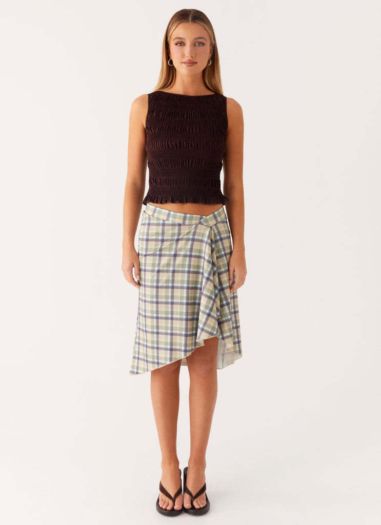 Beige Diagonal Stripe Asymmetric Midi Skirt