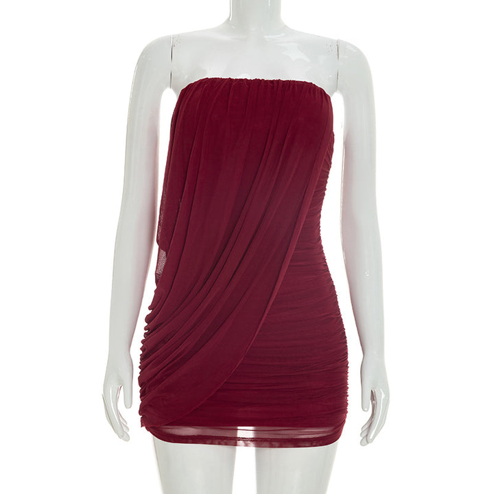 Ruched Mesh Strapless Bodycon Mini Dress