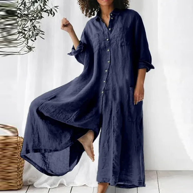Oversized Black Linen Blend Button Down Maxi Shirt Dress With Side Pockets