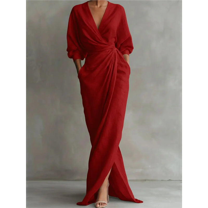 Pink Linen Wrap Maxi Dress