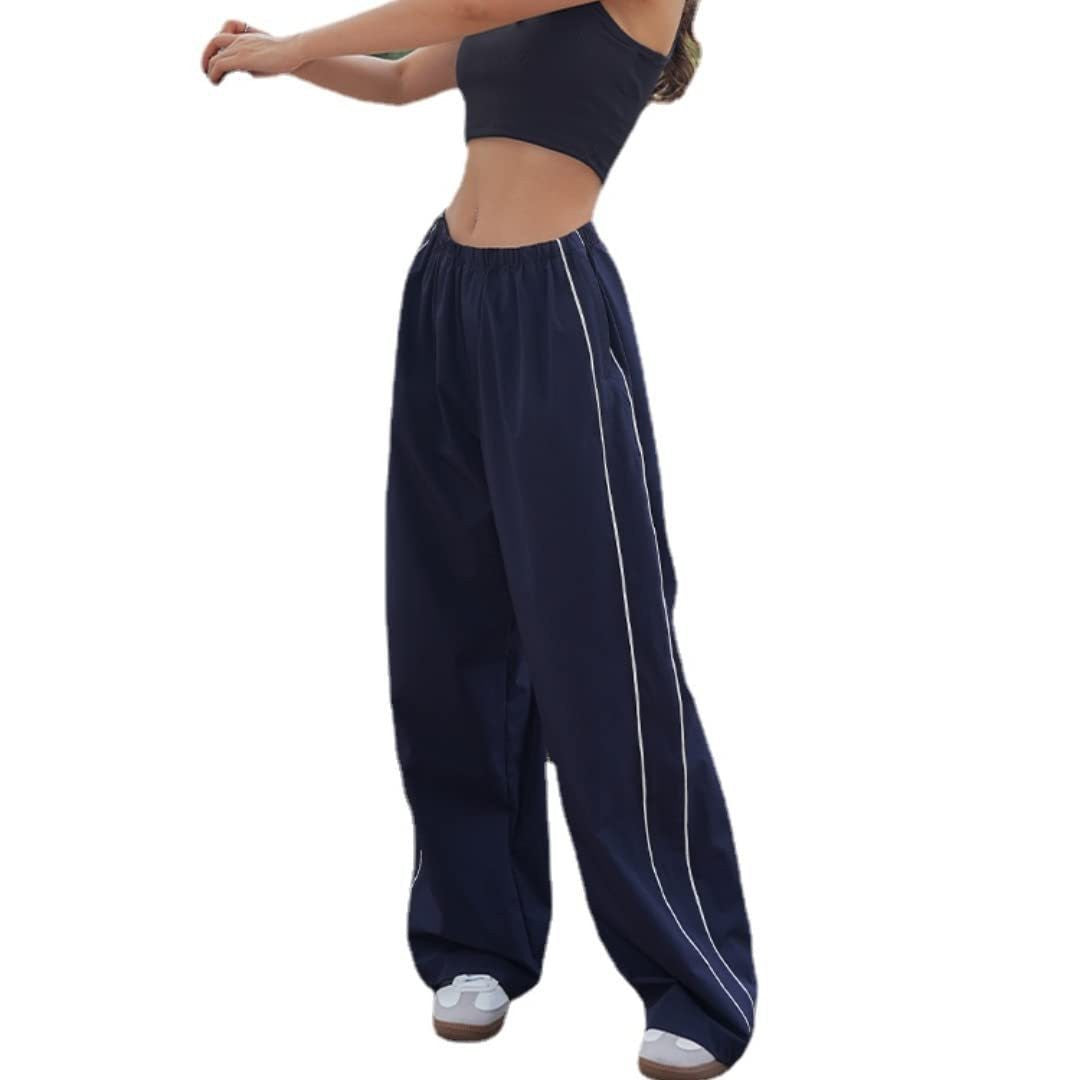 High-Waisted Side-Stripe Wide-Leg Parachute Pants