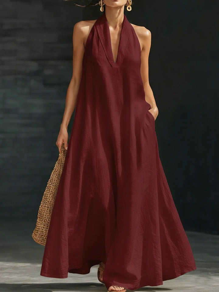 Halter Neck Linen-Blend Maxi Dress