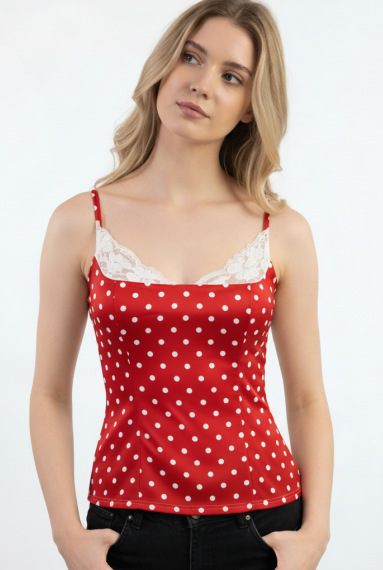 Polka Dot Lace-Trim Corset Cami Top | Vintage Sweetheart Open Back Statement Tank