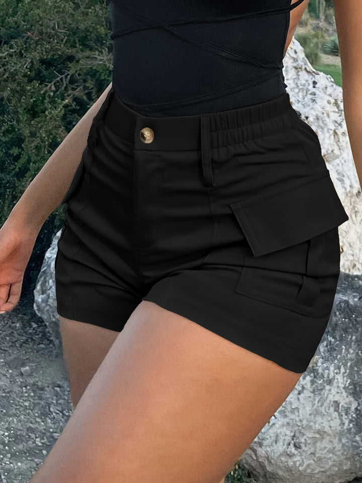 High Waist Cargo Shorts With Elastic Back Waist