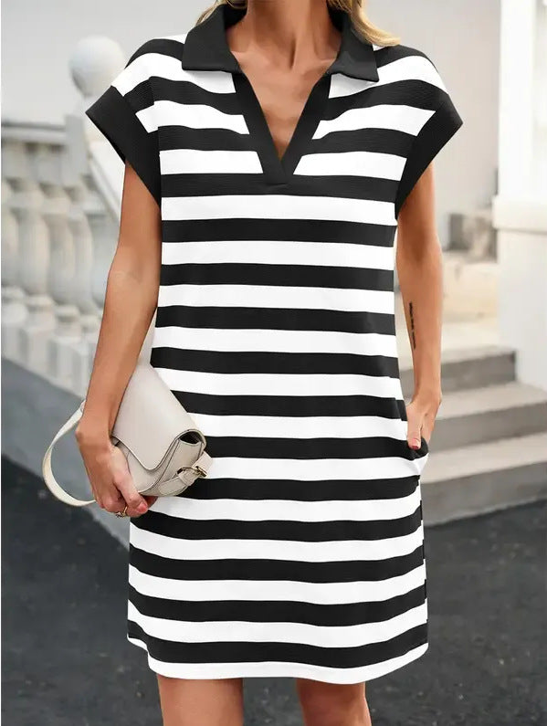 Stripe Polo Neck Mini Dress
