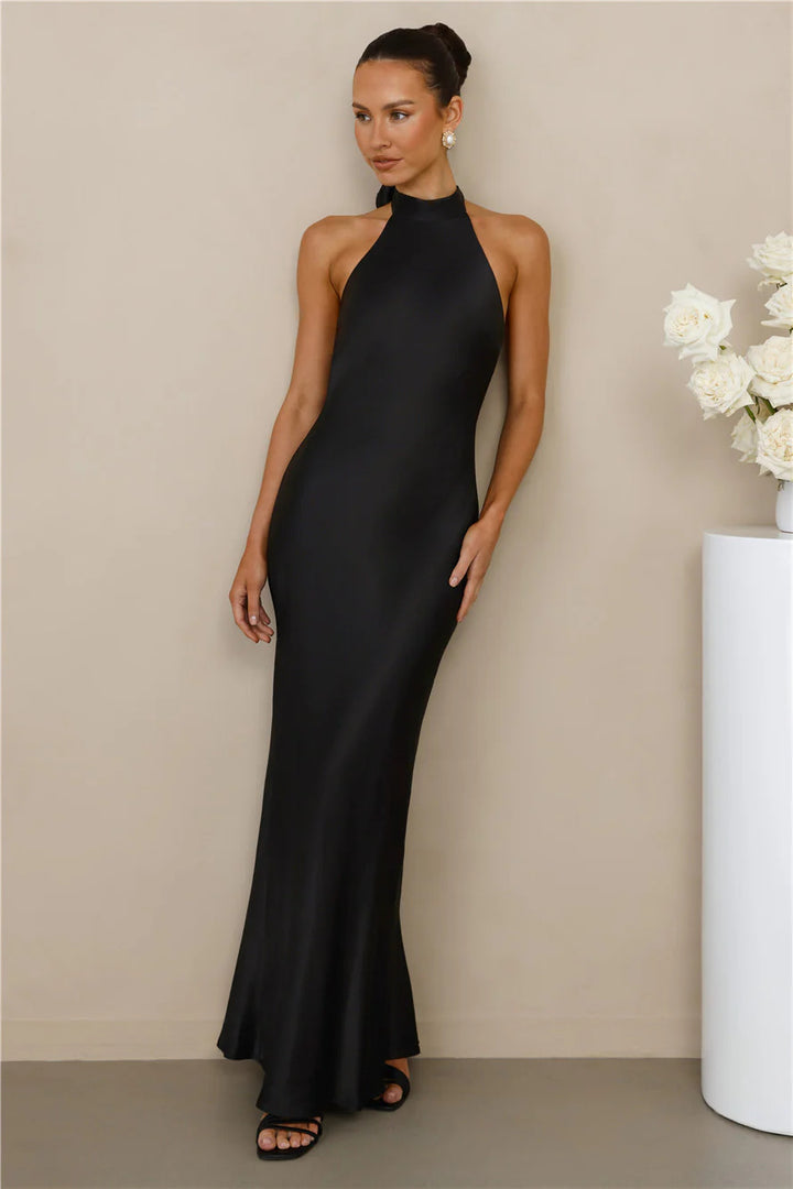 Halter Neck Satin Maxi Dress | Elegant Mermaid Evening Gown