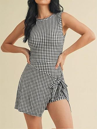 Blue &amp;amp; White Gingham Sleeveless Skort Dress