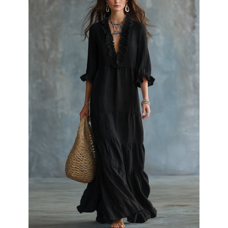 Black Ruffled Tiered Maxi Dress