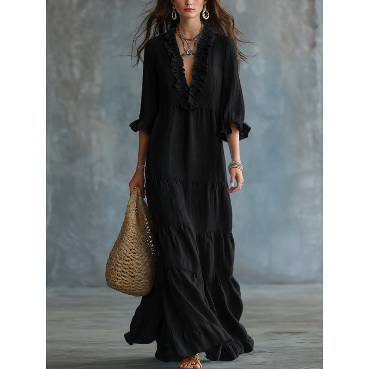 Black Ruffled Tiered Maxi Dress