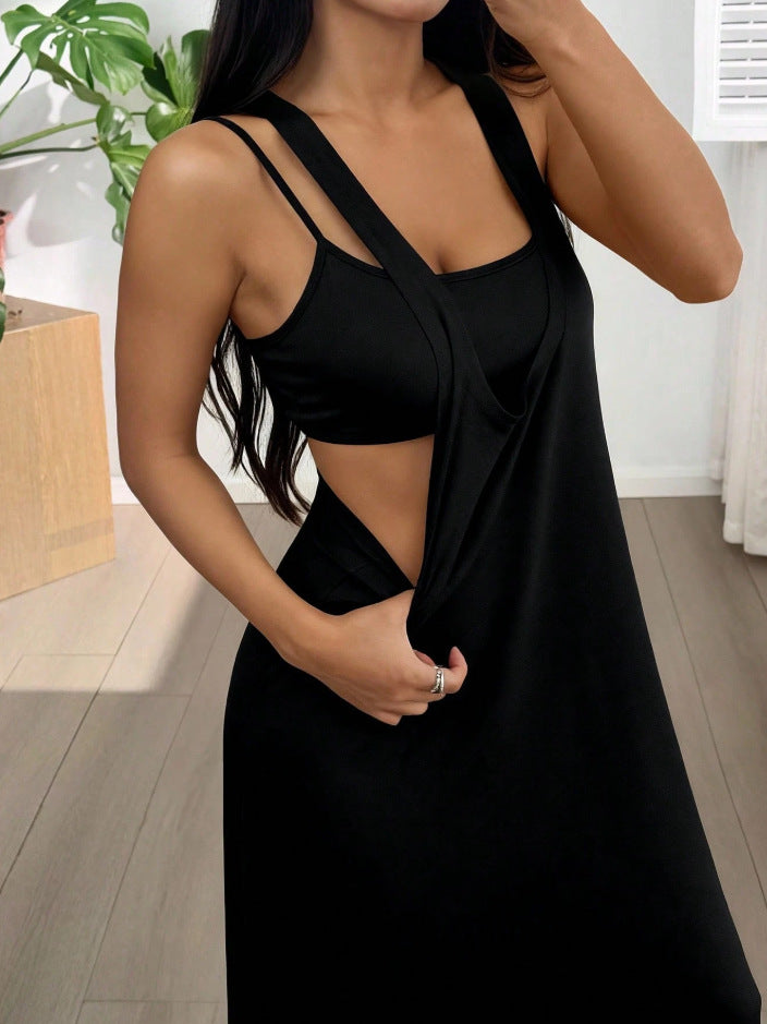 Layered 2-in-1 Cutout Maxi Tank Dress
