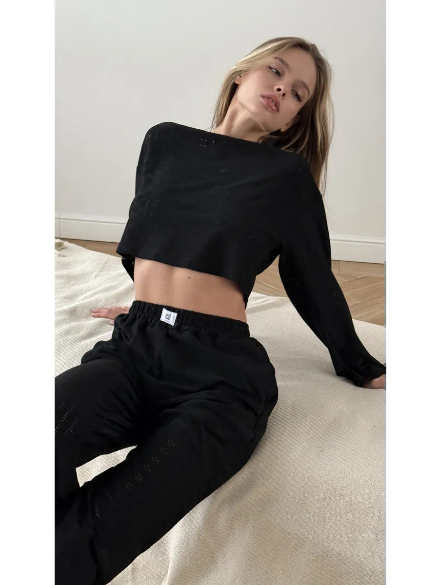 Eyelet Embroidered Two-Piece Lounge Set Soft comfort. Feminine detail. Everyday ease.