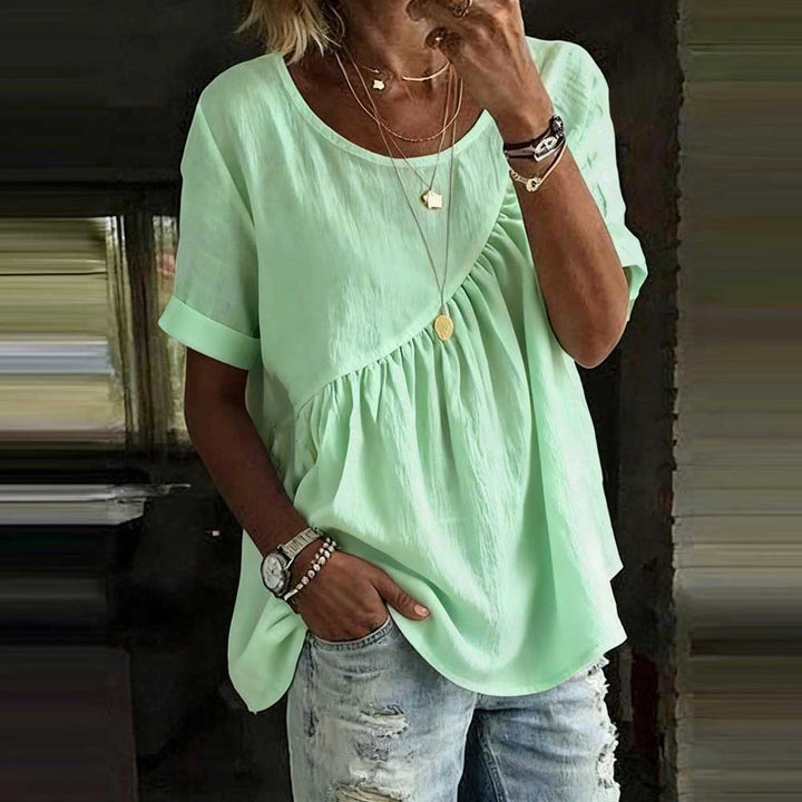 White Linen-Blend Gathered Peplum Top