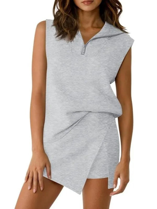 2-Piece Activewear Set, Half-Zip Sleeveless Top &amp; Wrap Skort with Built-In Shorts
