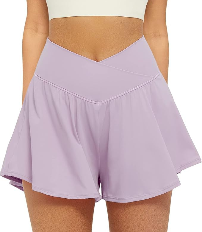 Crossover Athletic Shorts for Women 2 in 1 Flowy Running Shorts