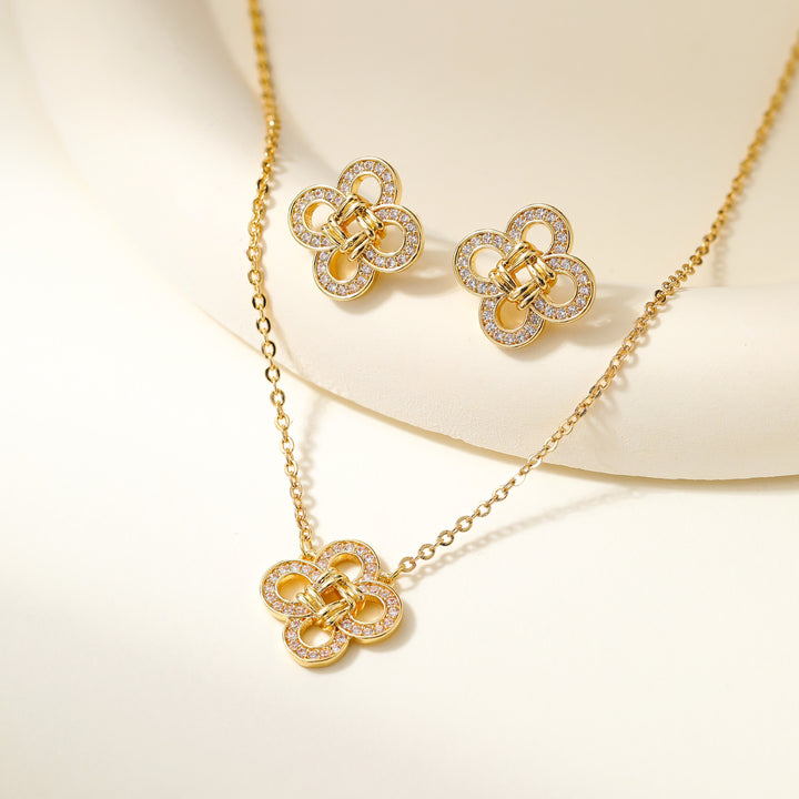 Exquisite Gold Necklace &amp;amp; Earring Set Sparkle—Effortlessly Yours.