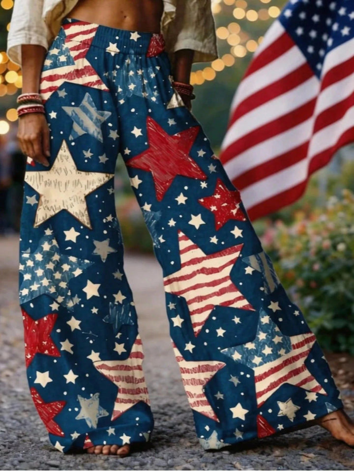 Watercolor Floral Elastic High Waist Wide Leg Palazzo Pants
