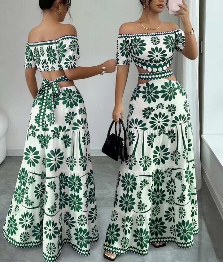 Floral Off-Shoulder Waist Cutout Dress