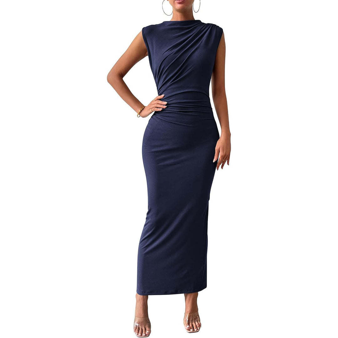 Black Ruched Sleeveless Bodycon Maxi Dress