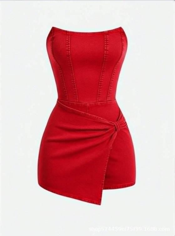 Strapless Denim Skort Romper