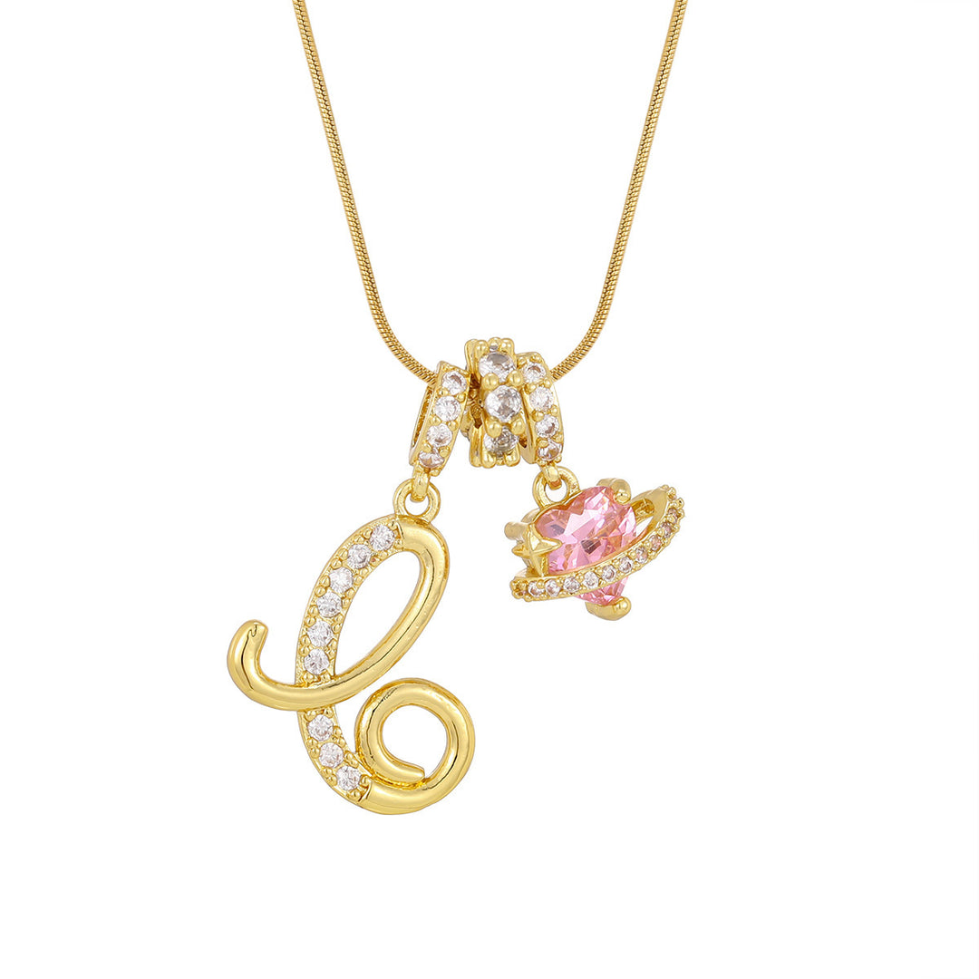 Personalized Pink Heart Saturn Initial Necklace – Dainty Gold &amp; Silver Letter Jewelry