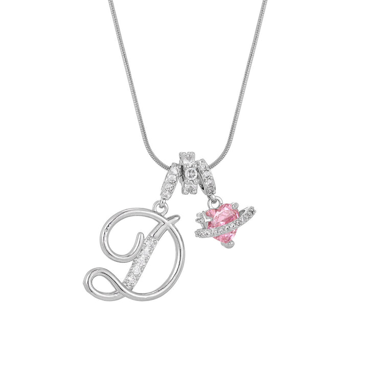 Personalized Pink Heart Saturn Initial Necklace – Dainty Gold &amp; Silver Letter Jewelry