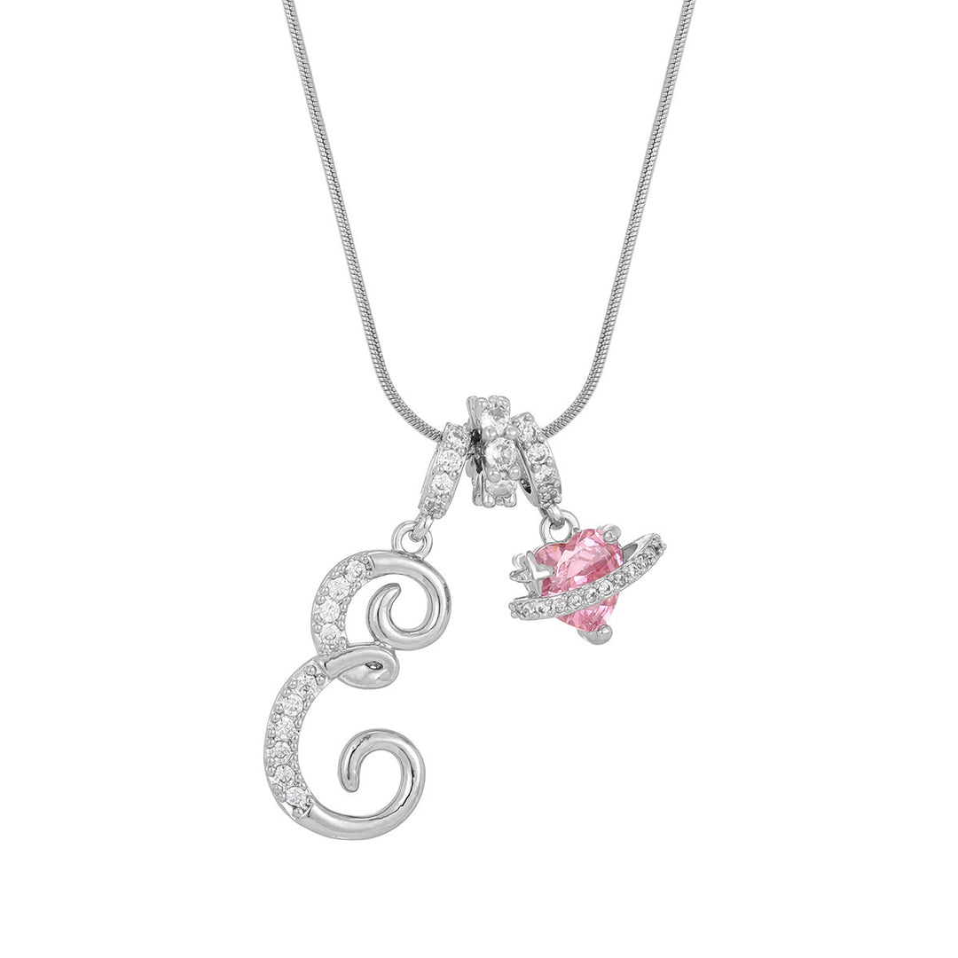 Personalized Pink Heart Saturn Initial Necklace – Dainty Gold &amp; Silver Letter Jewelry