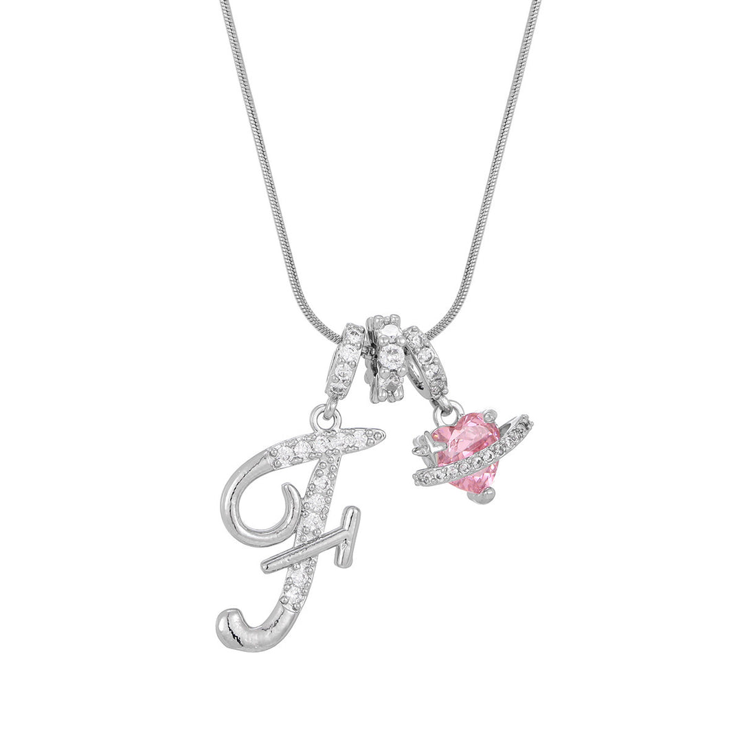 Personalized Pink Heart Saturn Initial Necklace – Dainty Gold &amp; Silver Letter Jewelry